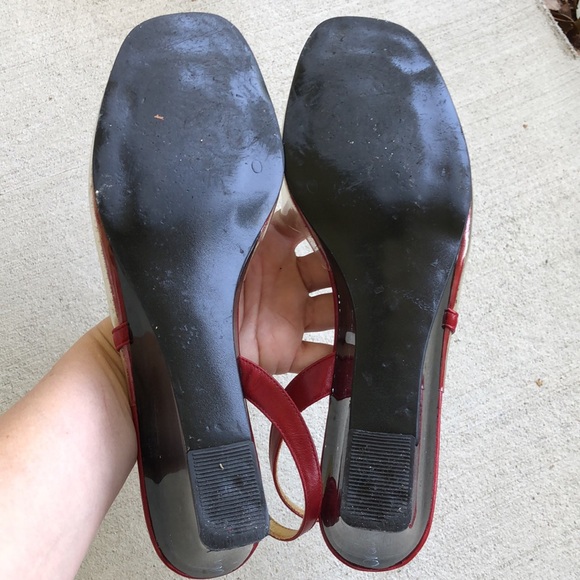 BOB BAKER Clear & Red Bow Front Peep Toe Sling Back Wedge Sandals - Picture 13 of 14